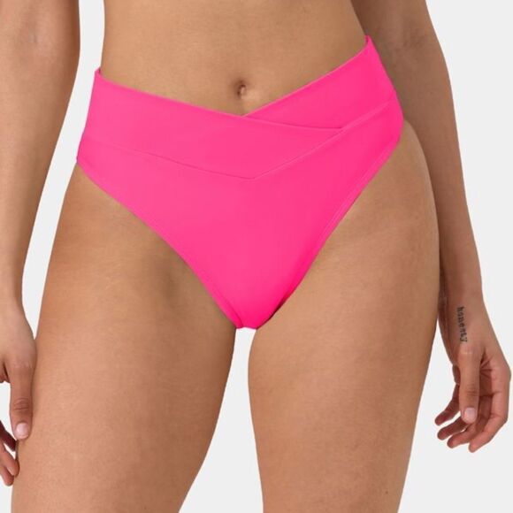 Halara Solid U Neck Top (S) & Crossover Bikini Bottom (M) Swimsuit Neon Pink nwt - Picture 3 of 7